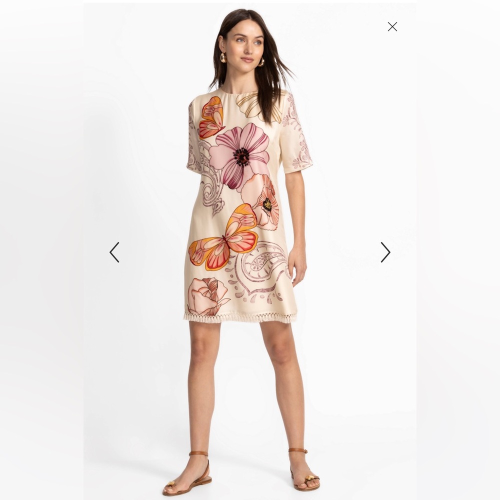 Johnny Was Jade Daisee Fringe Mini Dress Rosabelia Print Size Small NWT